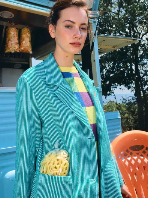 Striped Twill Blazer | Green Stripe