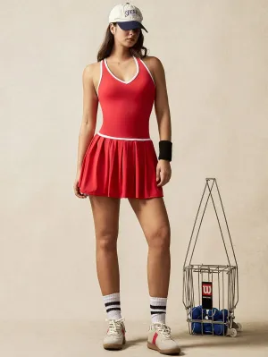 Stylish Contrast Trim Sleeveless Pleated Athletic Dress – Perfect for Active Wear