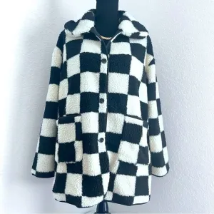 Stylish Double Take Checkered Button Front Coat
