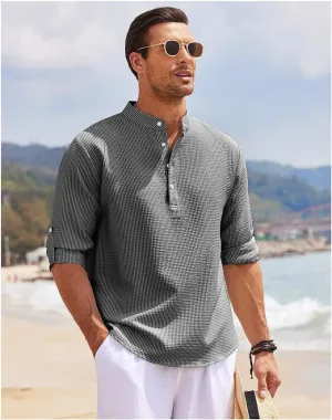 Stylish Men's Textured Henley Shirt for Summer Wear
