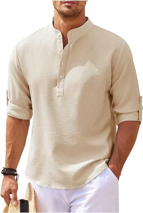 Stylish Men's Textured Henley Shirt for Summer Wear