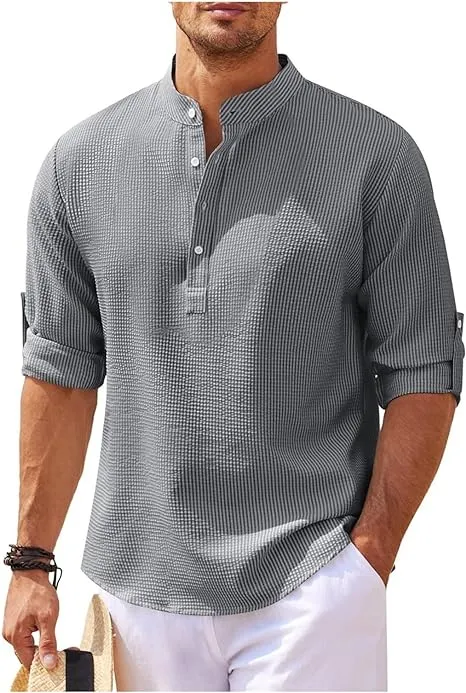 Stylish Men's Textured Henley Shirt for Summer Wear