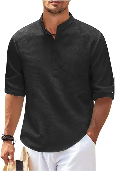 Stylish Men's Textured Henley Shirt for Summer Wear