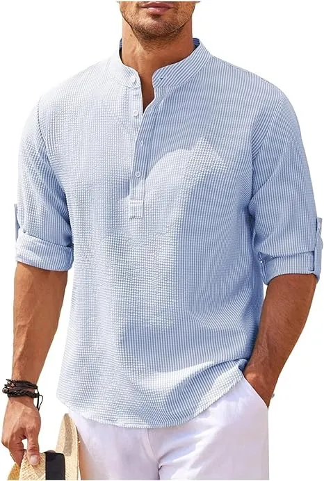 Stylish Men's Textured Henley Shirt for Summer Wear