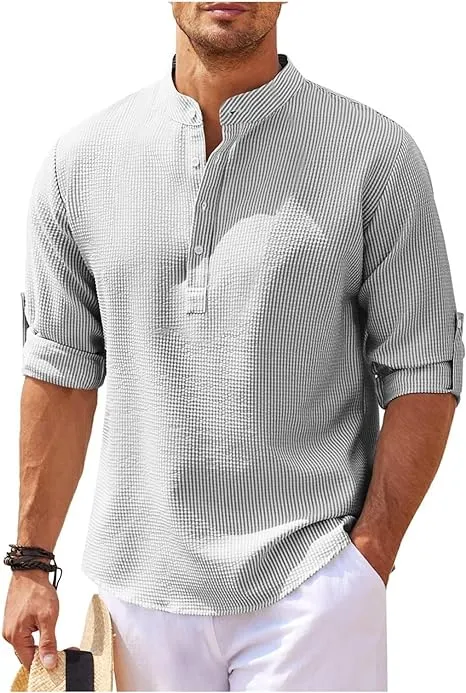Stylish Men's Textured Henley Shirt for Summer Wear