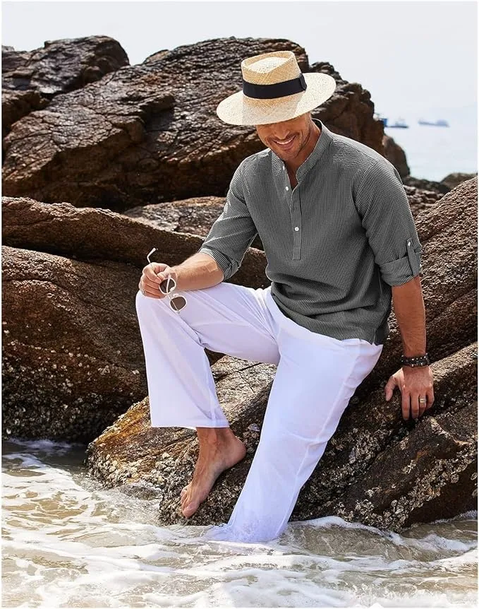 Stylish Men's Textured Henley Shirt for Summer Wear