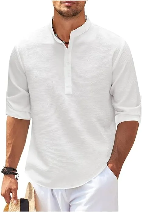 Stylish Men's Textured Henley Shirt for Summer Wear