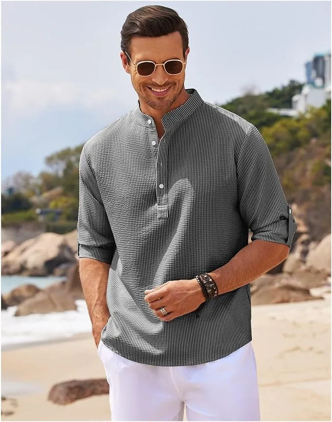 Stylish Men's Textured Henley Shirt for Summer Wear
