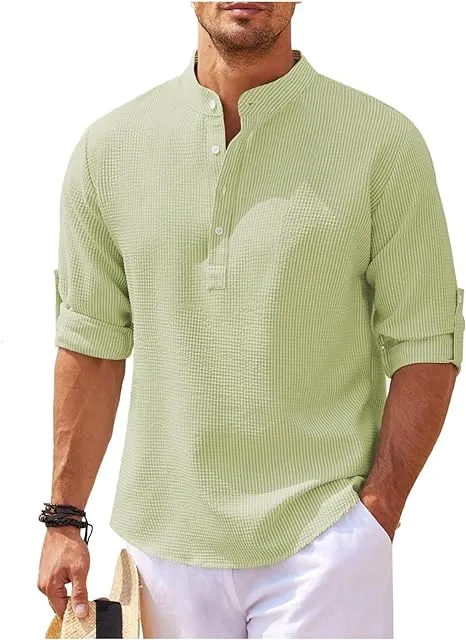Stylish Men's Textured Henley Shirt for Summer Wear