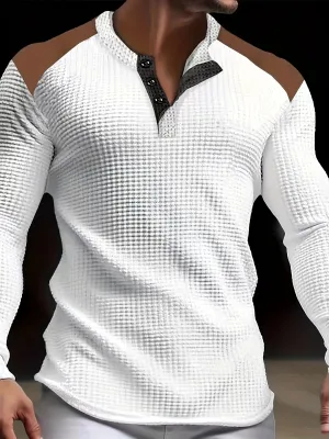 Stylish Men's Waffle Knit Henley for Autumn and Winter