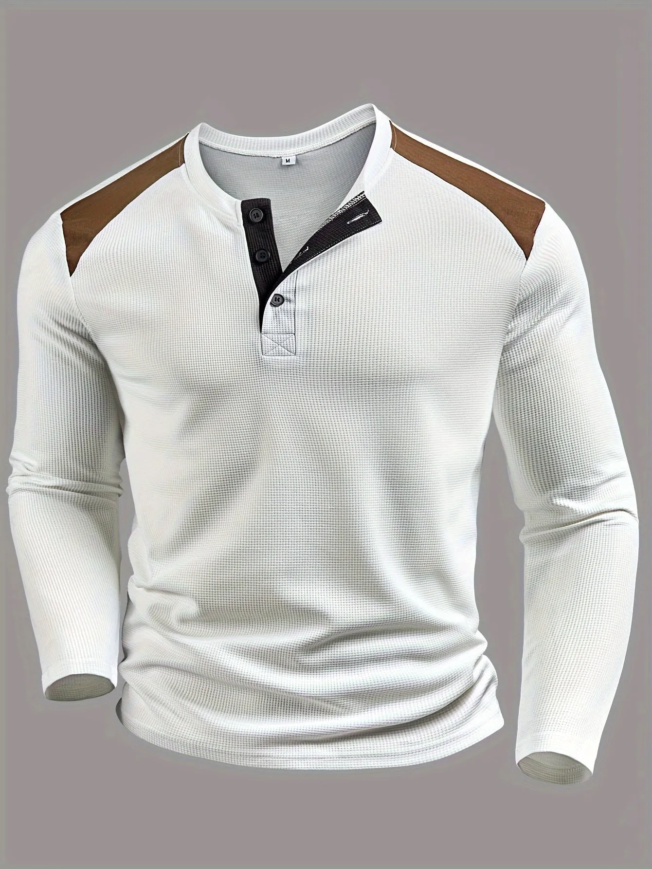 Stylish Men's Waffle Knit Henley for Autumn and Winter