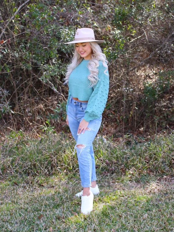 Sunday Brunch Textured Sleeve Sweater, Jade