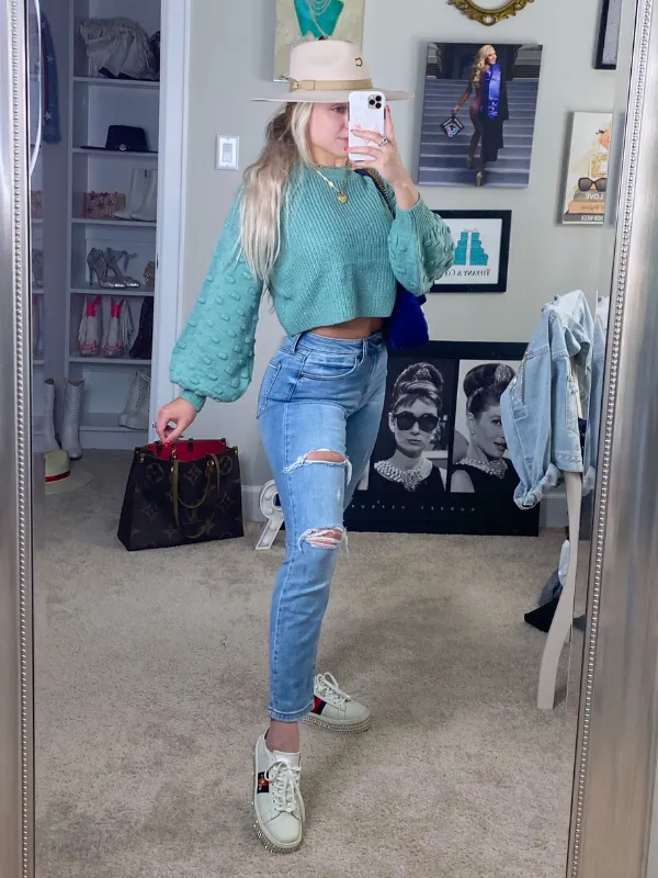 Sunday Brunch Textured Sleeve Sweater, Jade