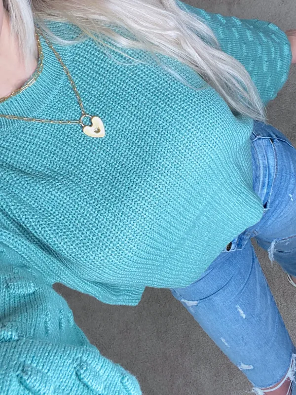 Sunday Brunch Textured Sleeve Sweater, Jade