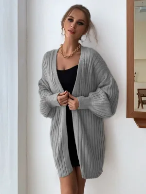 Sunday Stroll Ribbed Knit Open Front Longline Cardigan