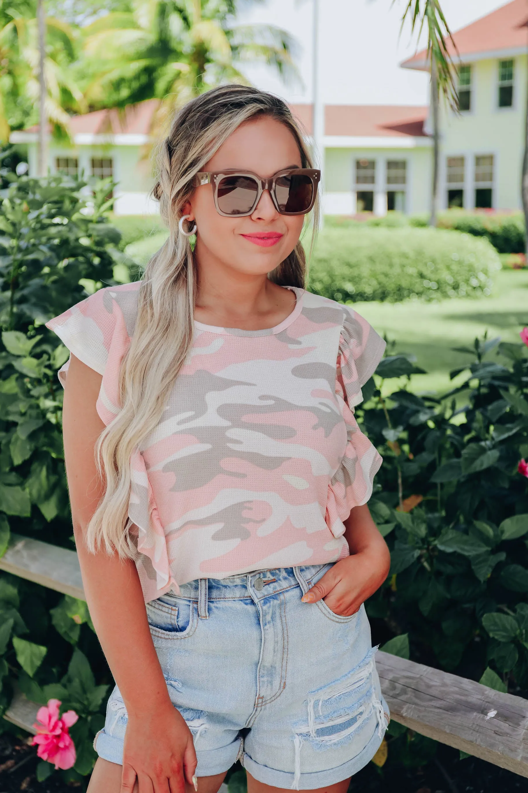 Sunset Camo Ruffle Tank