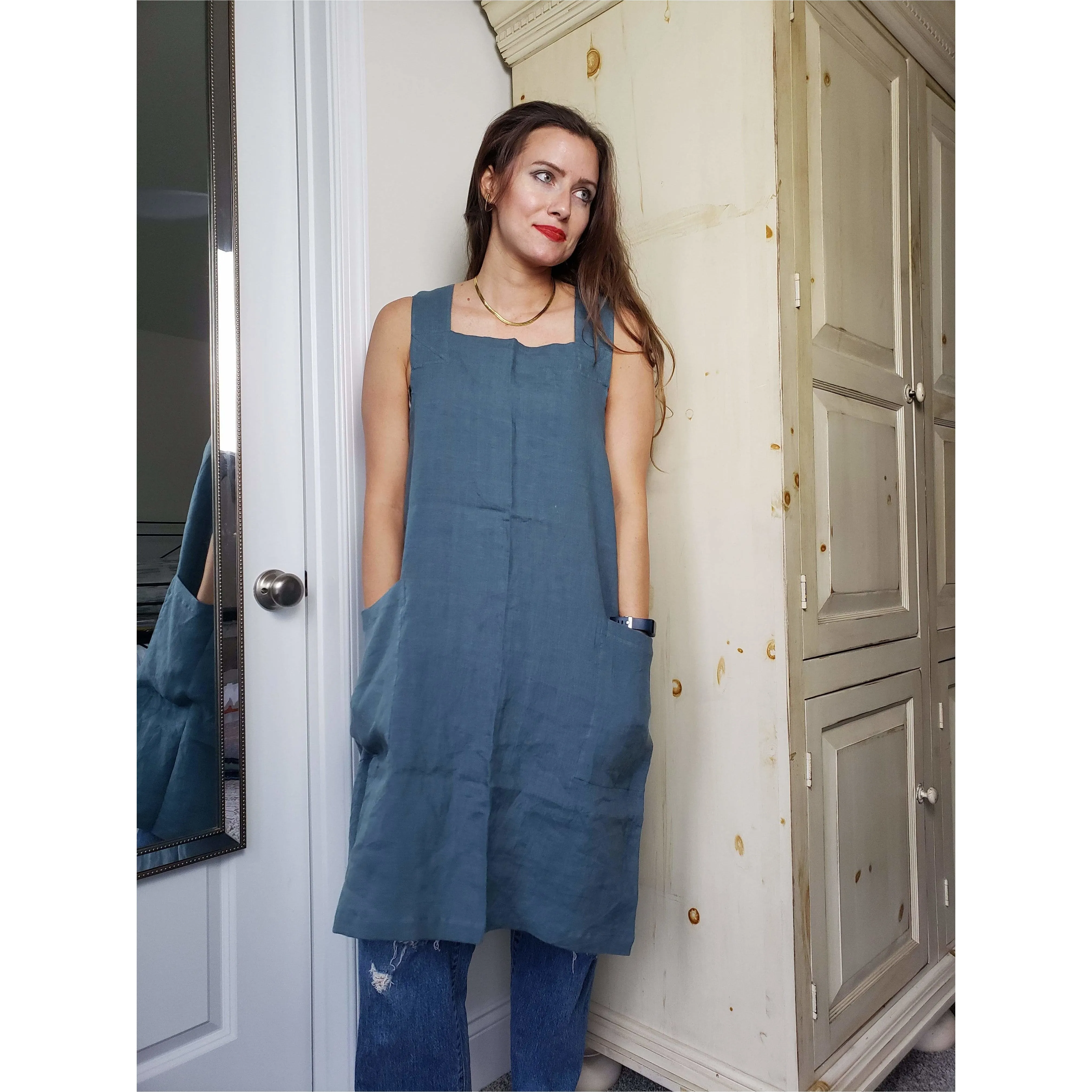 Sunset Park Pinafore Apron - Ocean Green