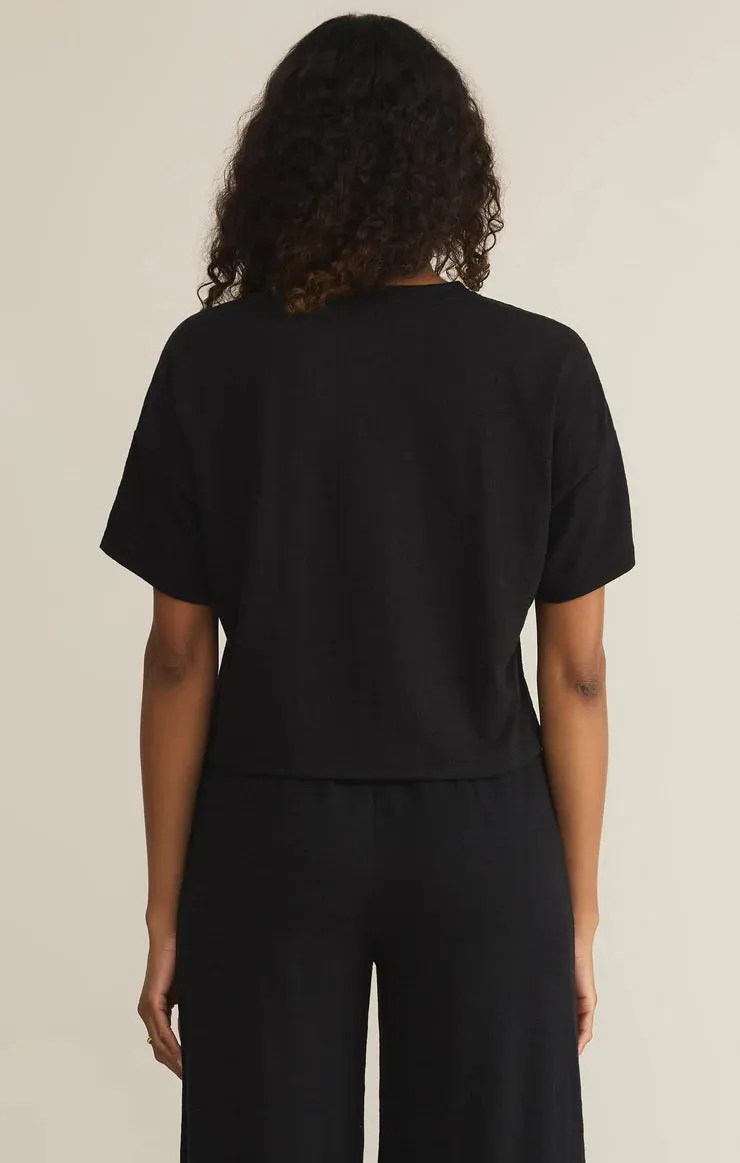 Sway Textured Cropped Tee-Black
