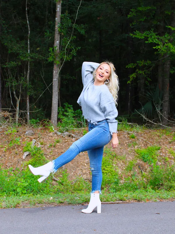 Sweater Weather Fringe Bottom Sweater, Heather Grey