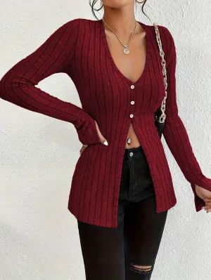 Sweet Talk Ribbed Button-Up Fitted Knit Cardigan