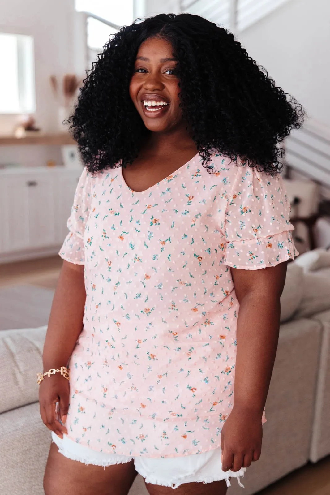 Swiss Dot Top In Blush