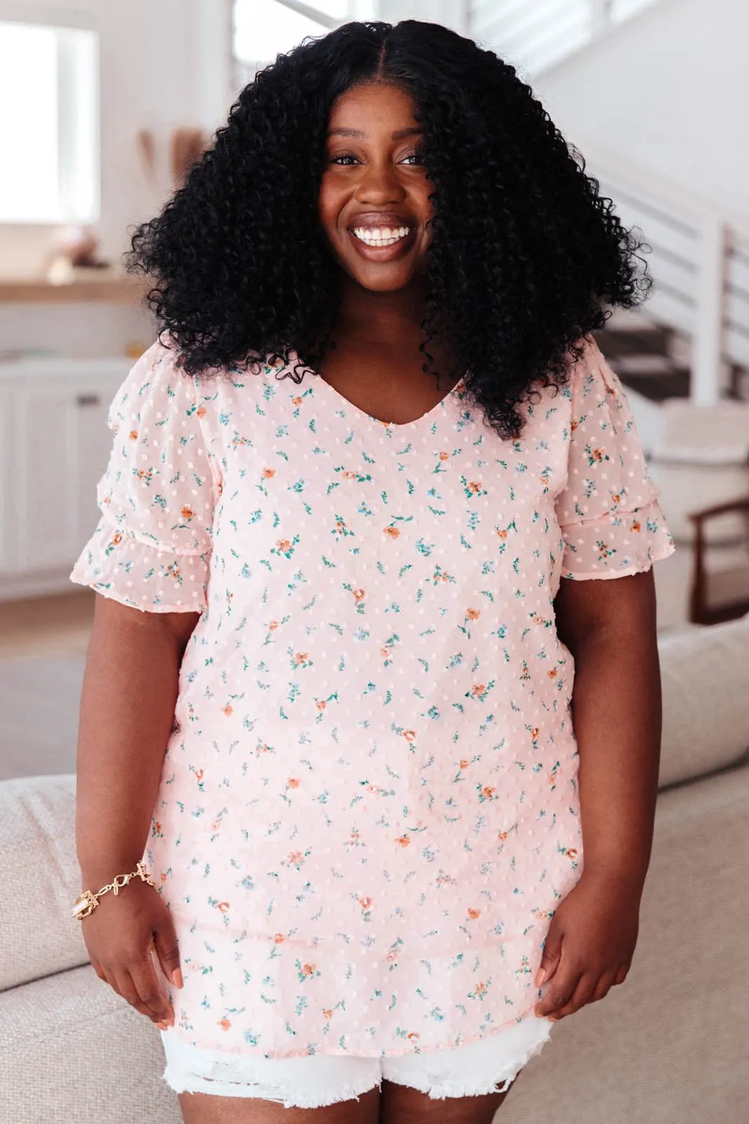 Swiss Dot Top In Blush
