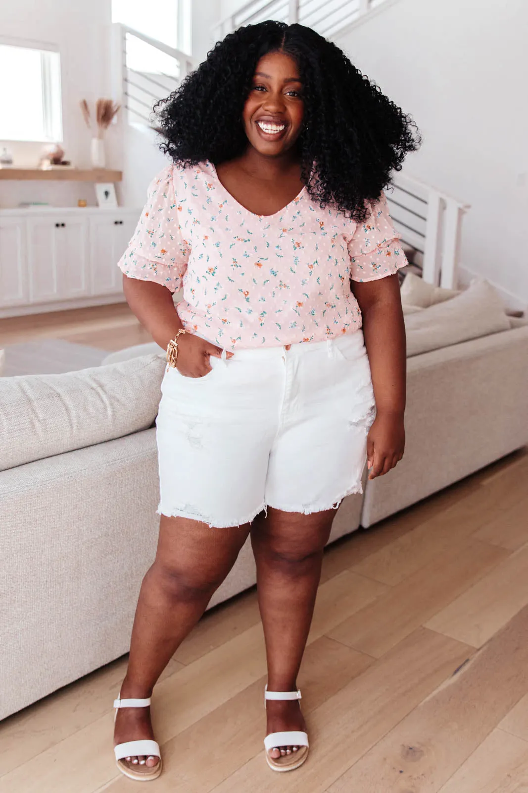 Swiss Dot Top In Blush