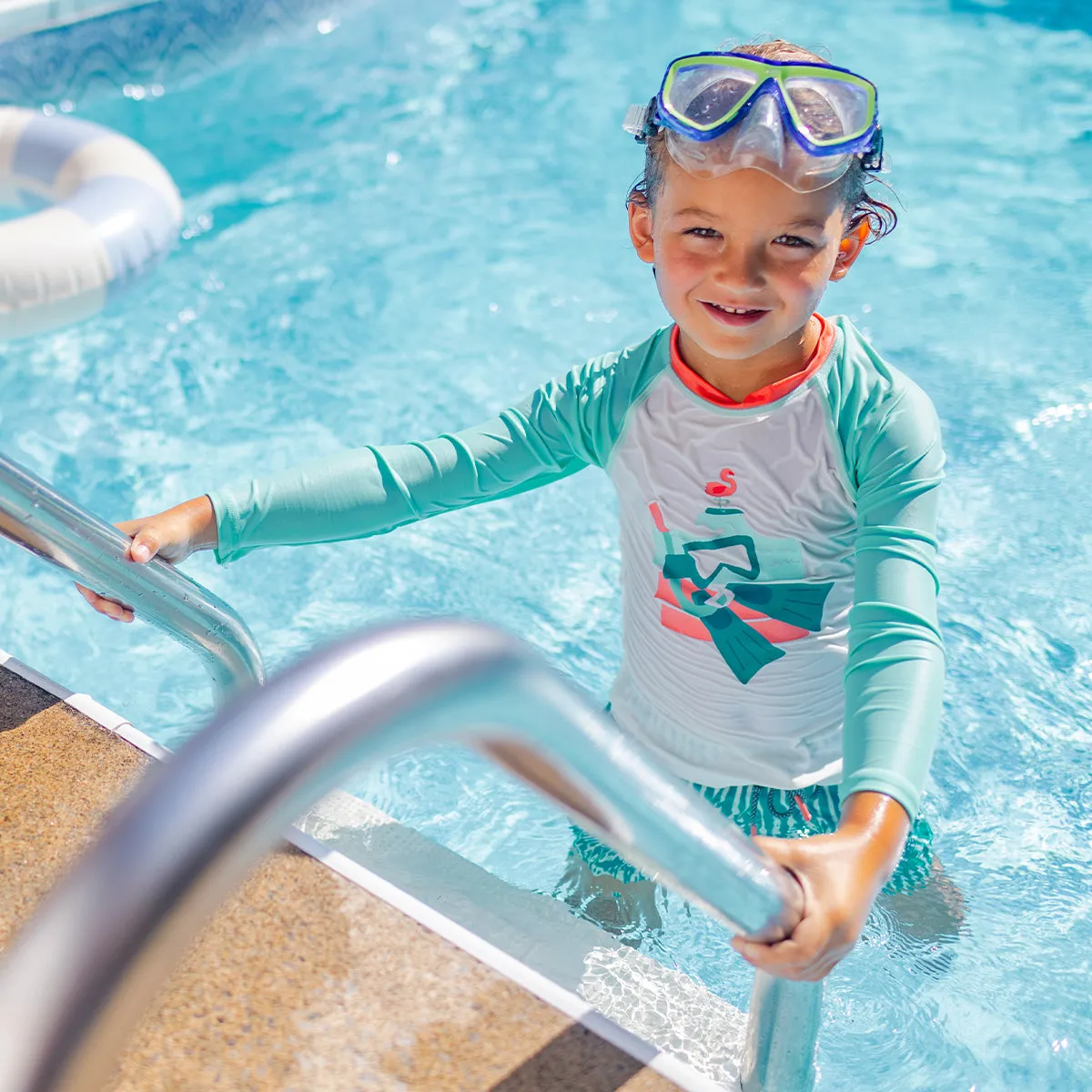 T-shirt de bain crème à manches longues, enfant || Cream swim T-shirt with long sleeves, child
