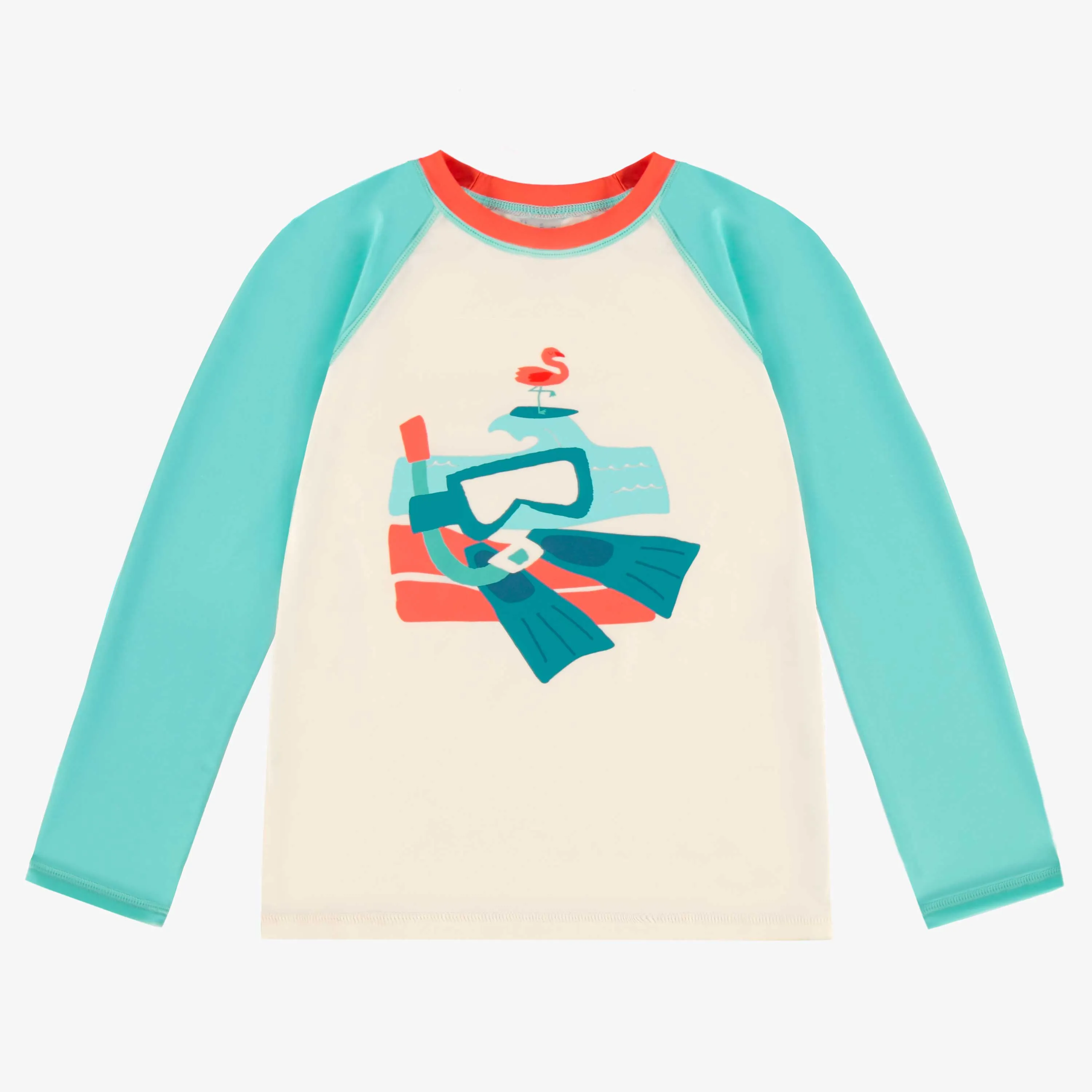 T-shirt de bain crème à manches longues, enfant || Cream swim T-shirt with long sleeves, child