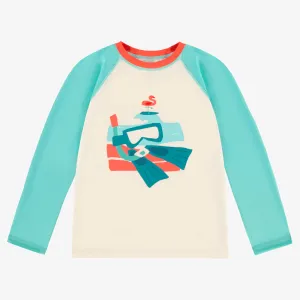 T-shirt de bain crème à manches longues, enfant || Cream swim T-shirt with long sleeves, child
