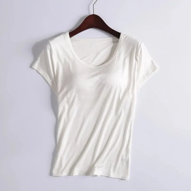 T-Shirt with Built In Bra Top Padding Inbuilt Bra Plus Size available