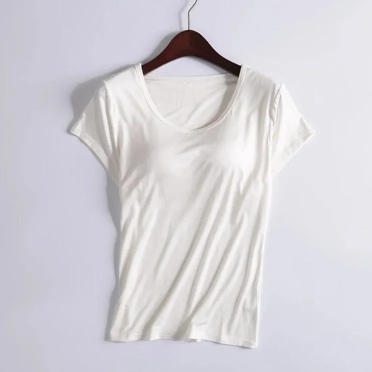 T-Shirt with Built In Bra Top Padding Inbuilt Bra Plus Size available