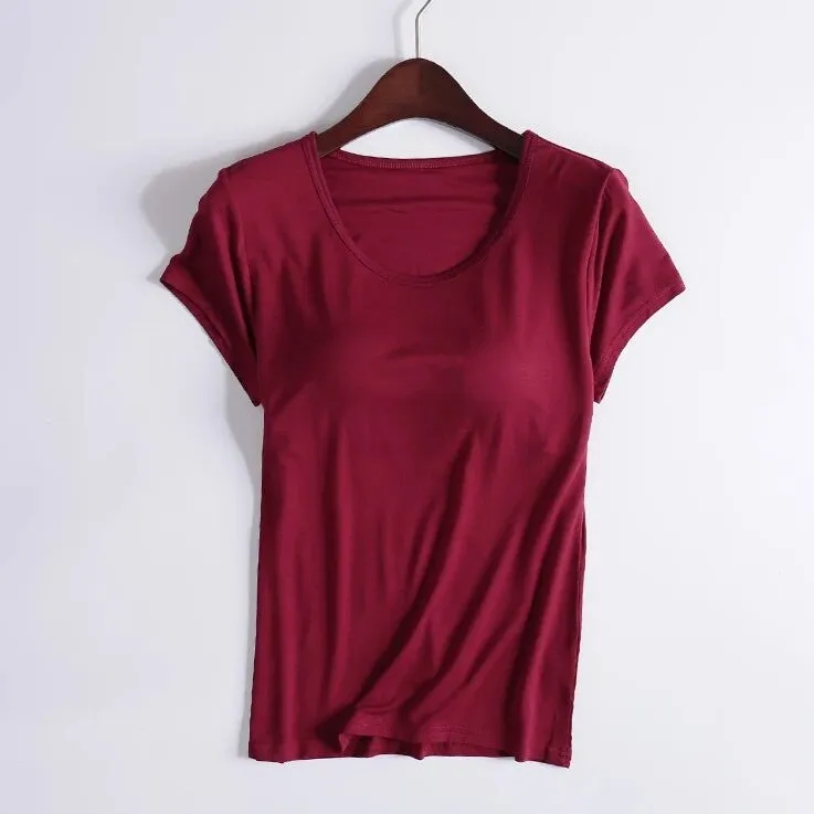 T-Shirt with Built In Bra Top Padding Inbuilt Bra Plus Size available