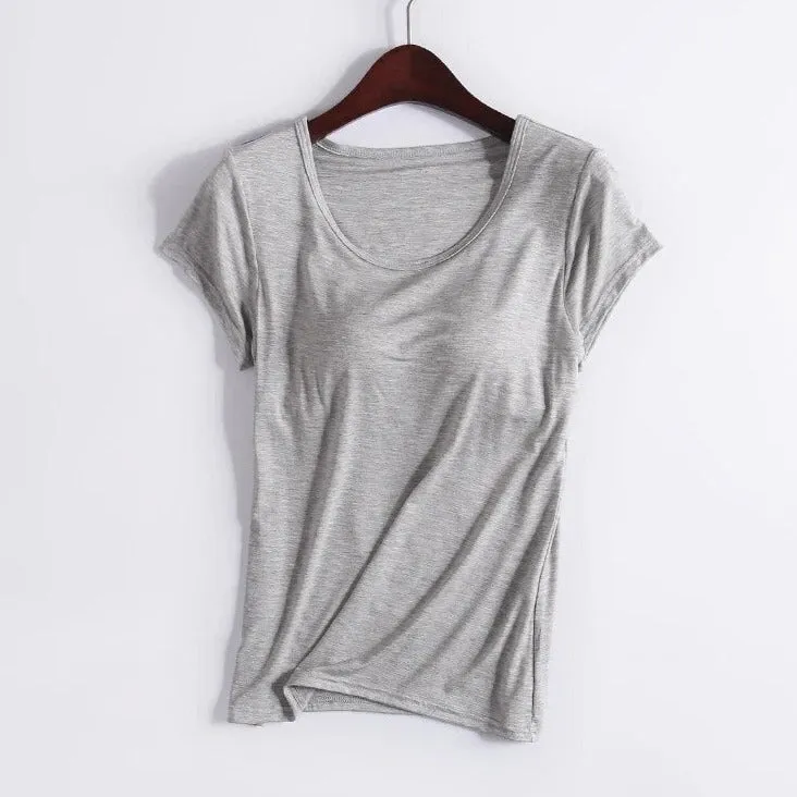 T-Shirt with Built In Bra Top Padding Inbuilt Bra Plus Size available