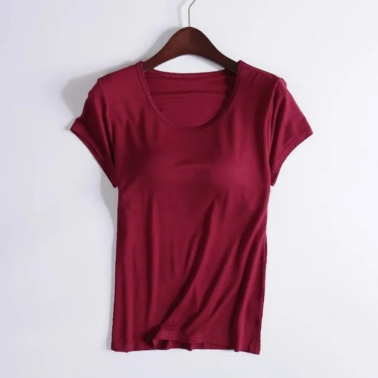 T-Shirt with Built In Bra Top Padding Inbuilt Bra Plus Size available
