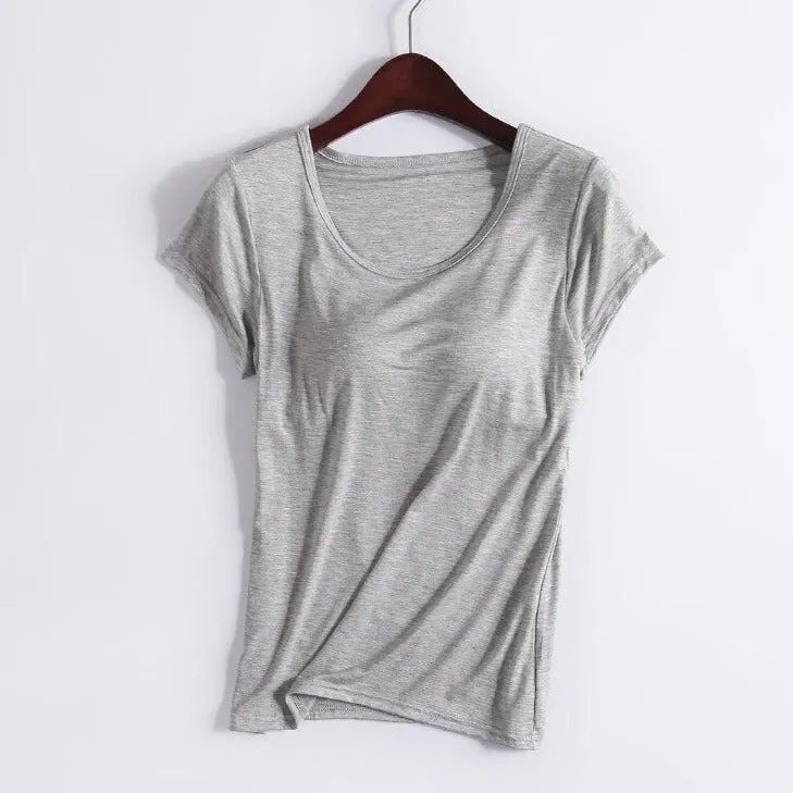T-Shirt with Built In Bra Top Padding Inbuilt Bra Plus Size available