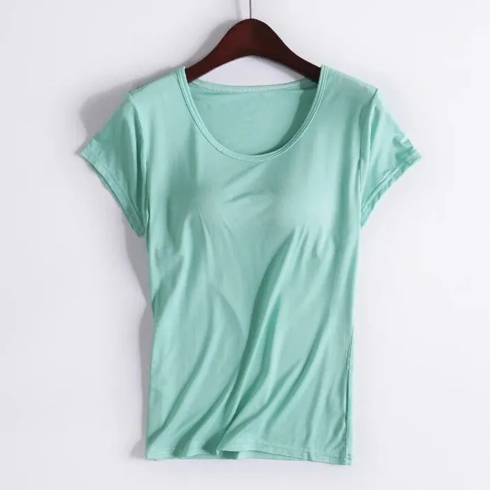 T-Shirt with Built In Bra Top Padding Inbuilt Bra Plus Size available