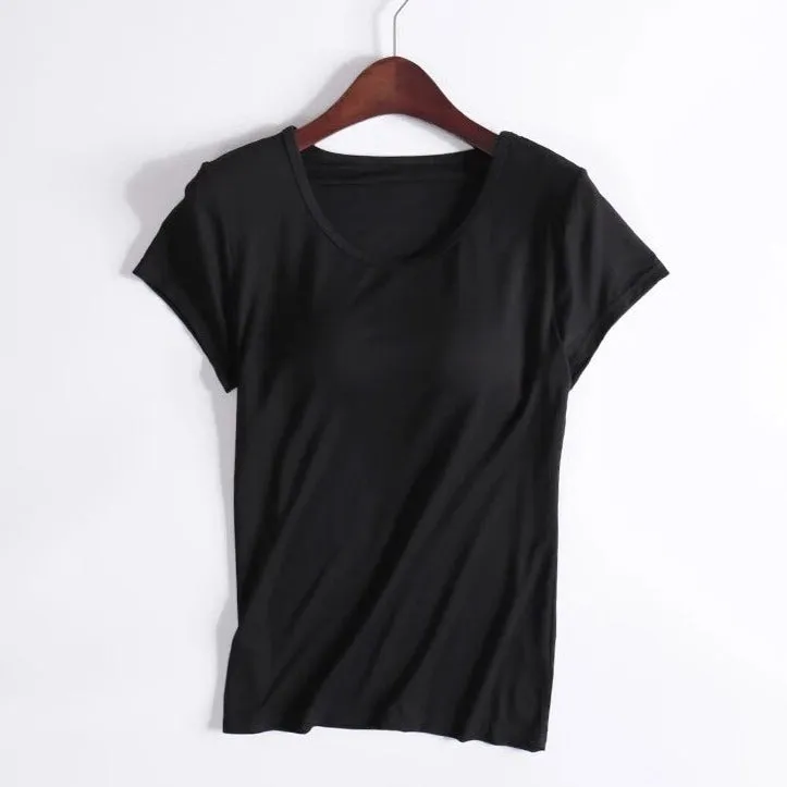 T-Shirt with Built In Bra Top Padding Inbuilt Bra Plus Size available