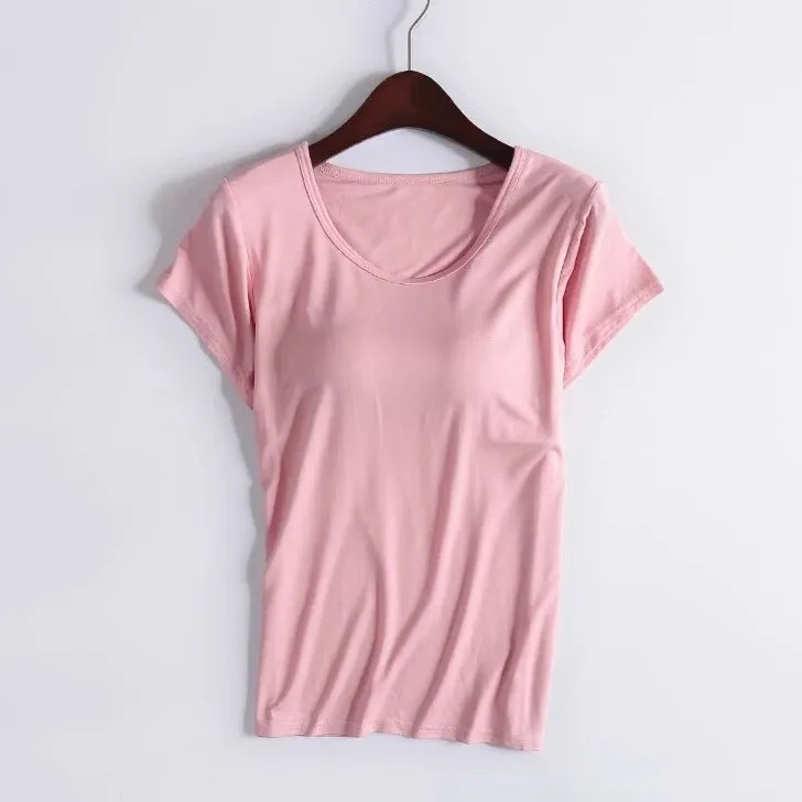 T-Shirt with Built In Bra Top Padding Inbuilt Bra Plus Size available