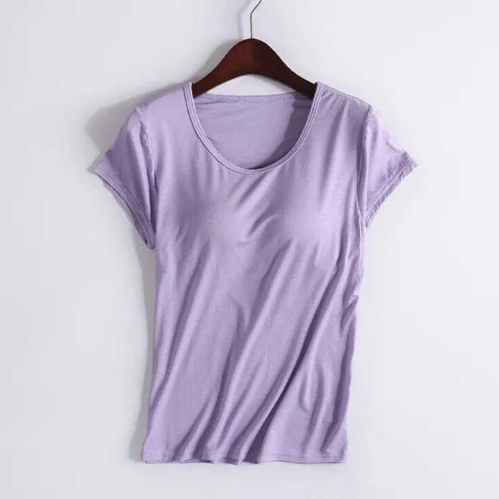 T-Shirt with Built In Bra Top Padding Inbuilt Bra Plus Size available