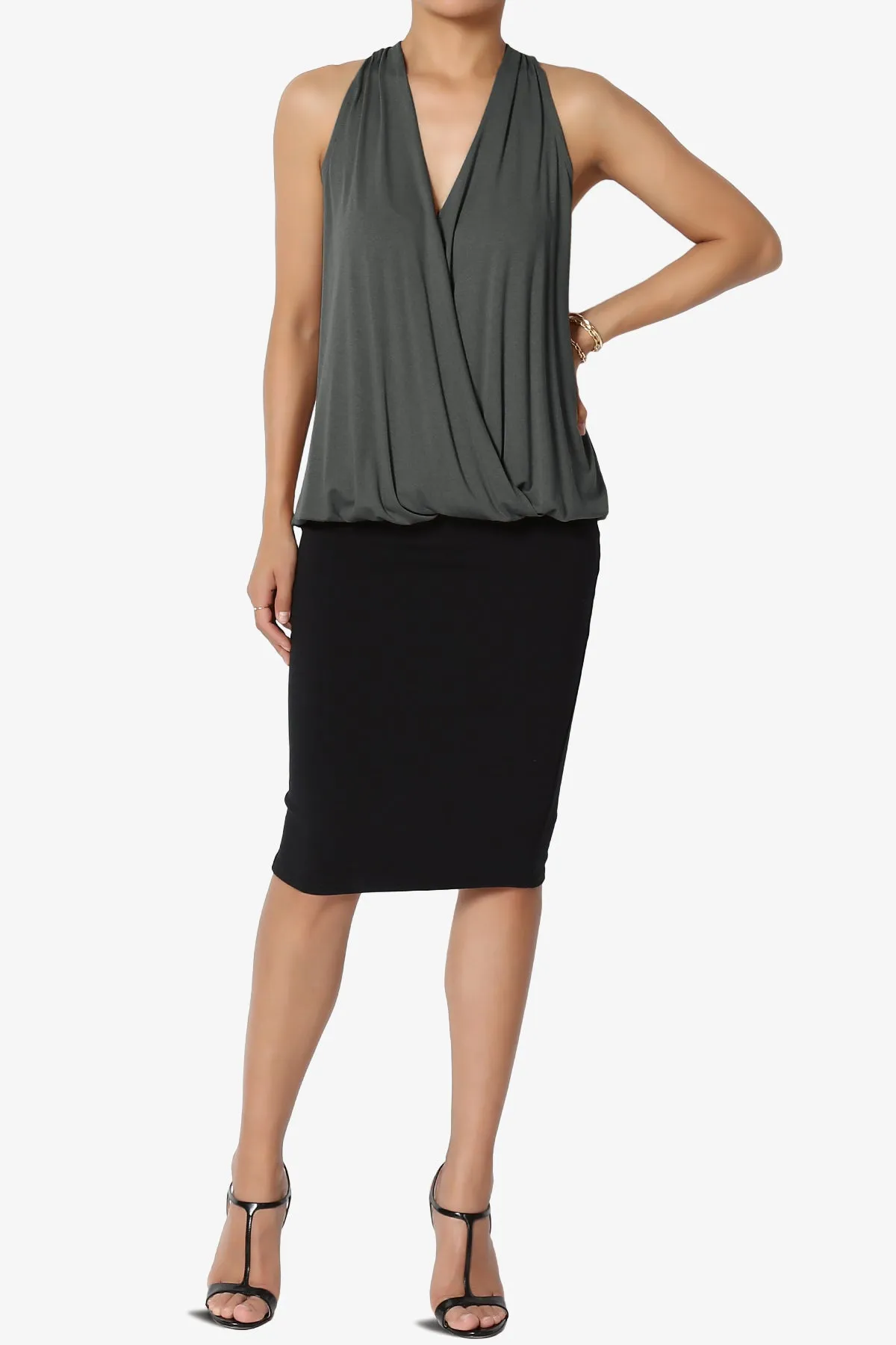 Tackle Halter Wrap Crepe Knit Top