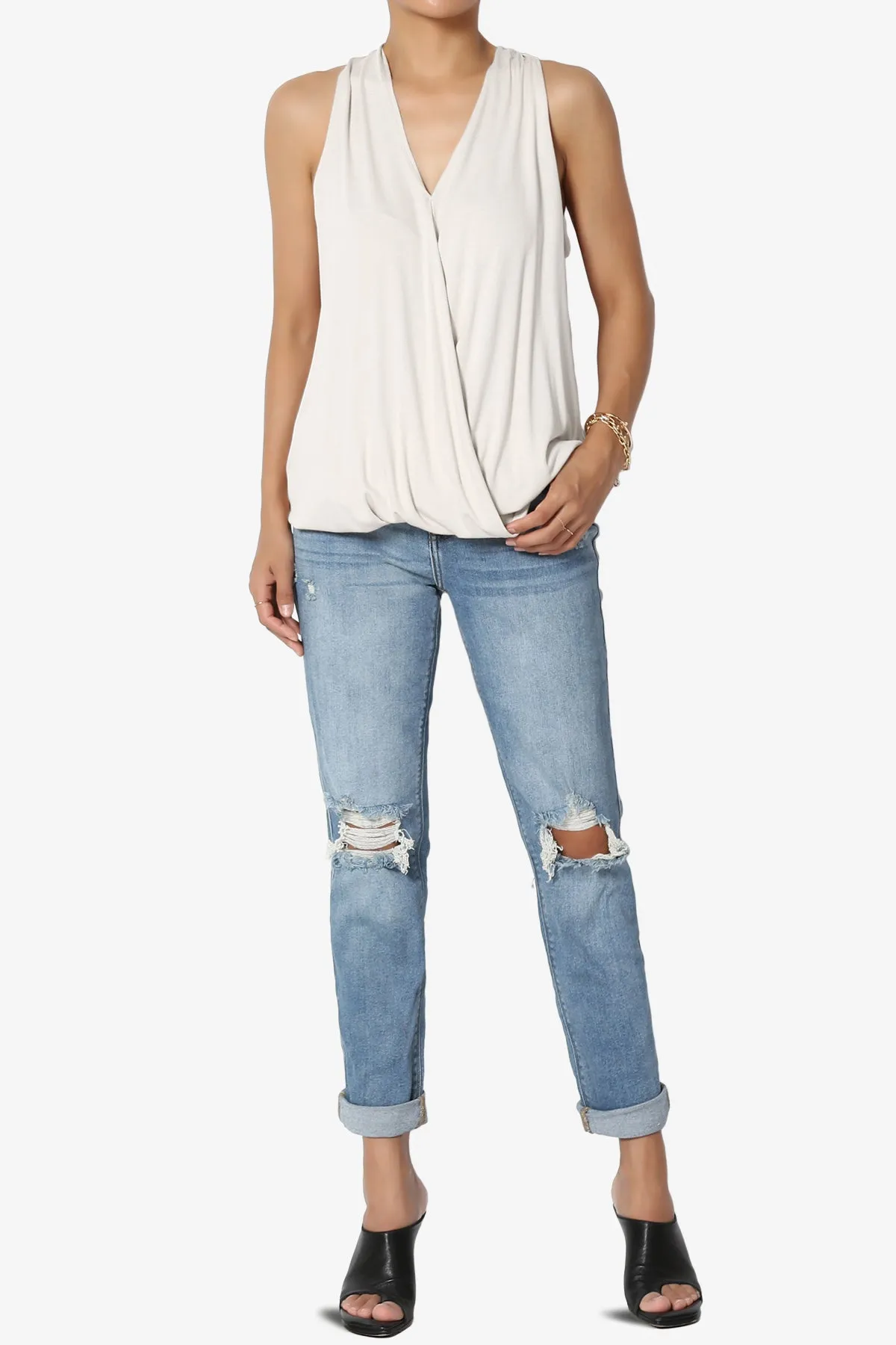 Tackle Halter Wrap Crepe Knit Top