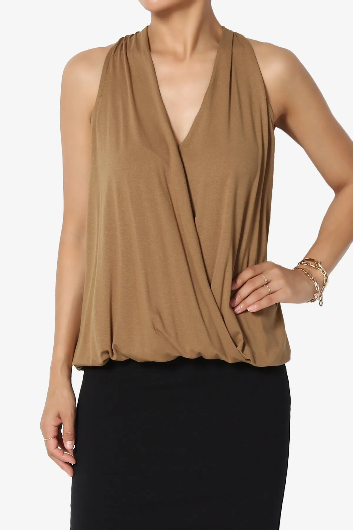 Tackle Halter Wrap Crepe Knit Top