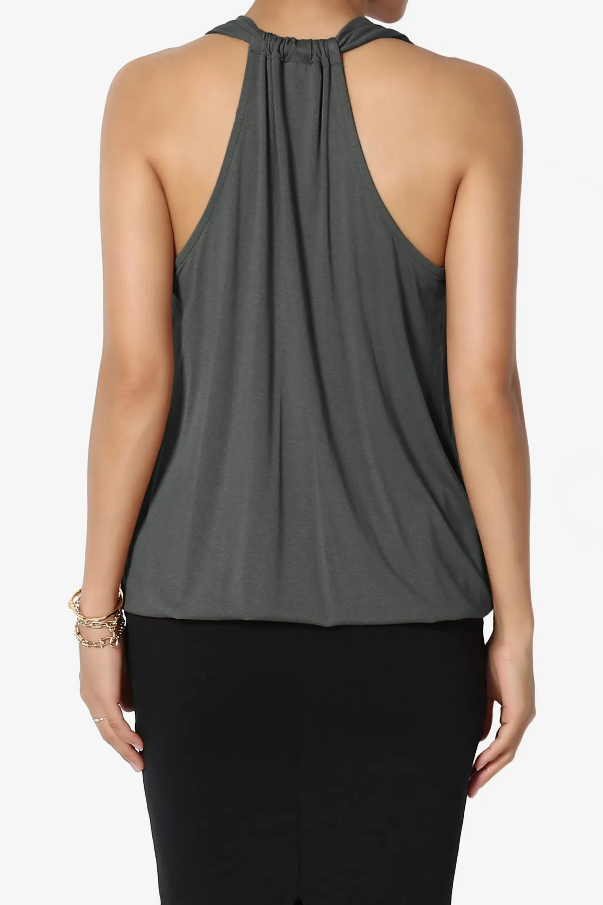 Tackle Halter Wrap Crepe Knit Top