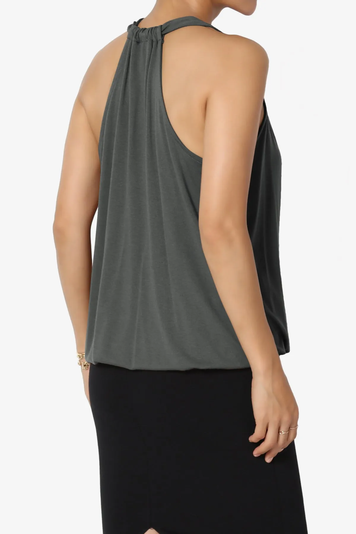 Tackle Halter Wrap Crepe Knit Top
