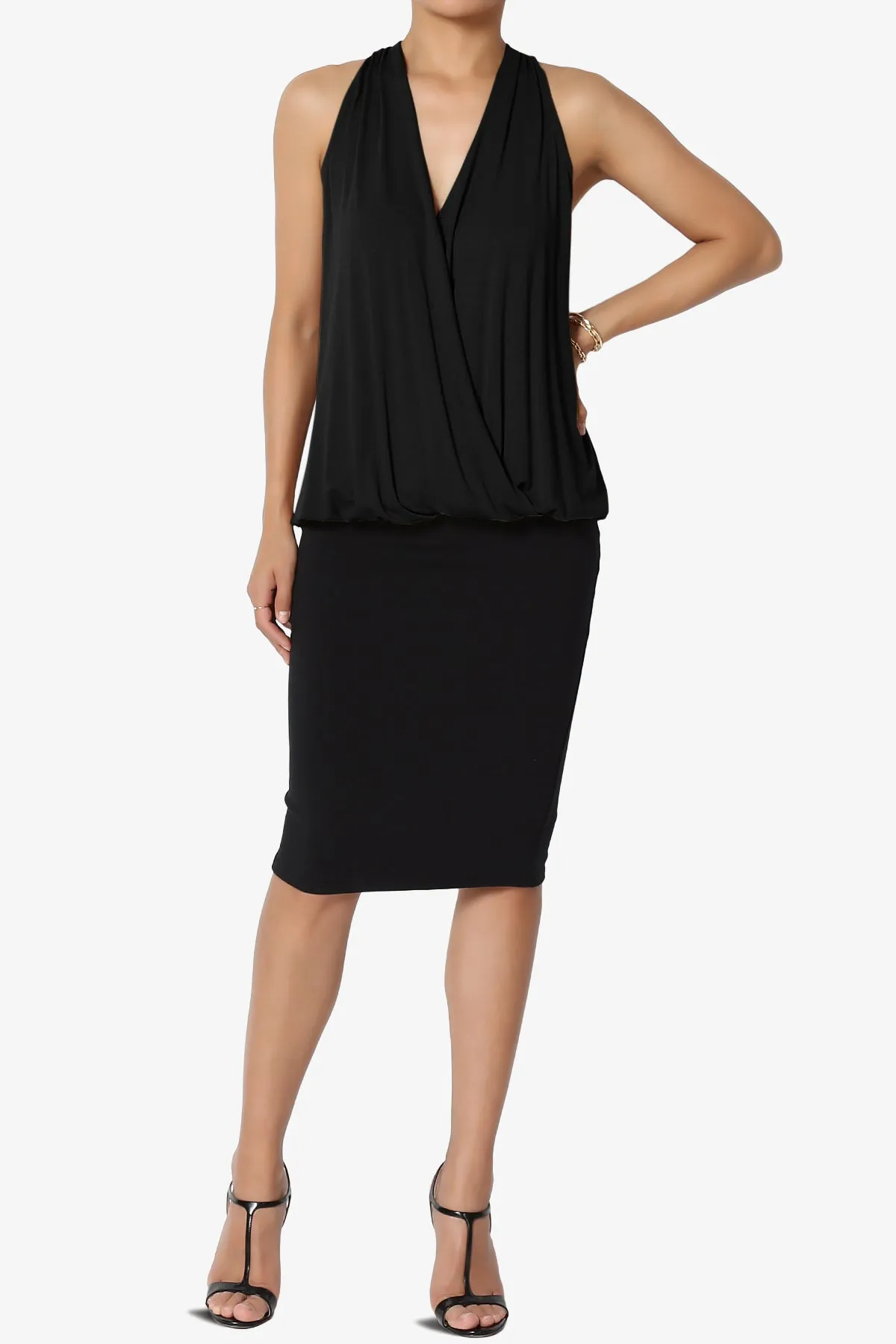 Tackle Halter Wrap Crepe Knit Top