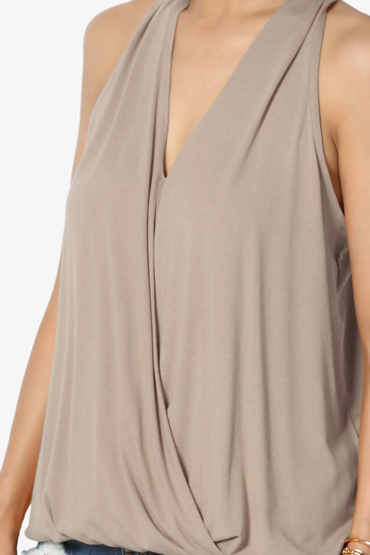 Tackle Halter Wrap Crepe Knit Top