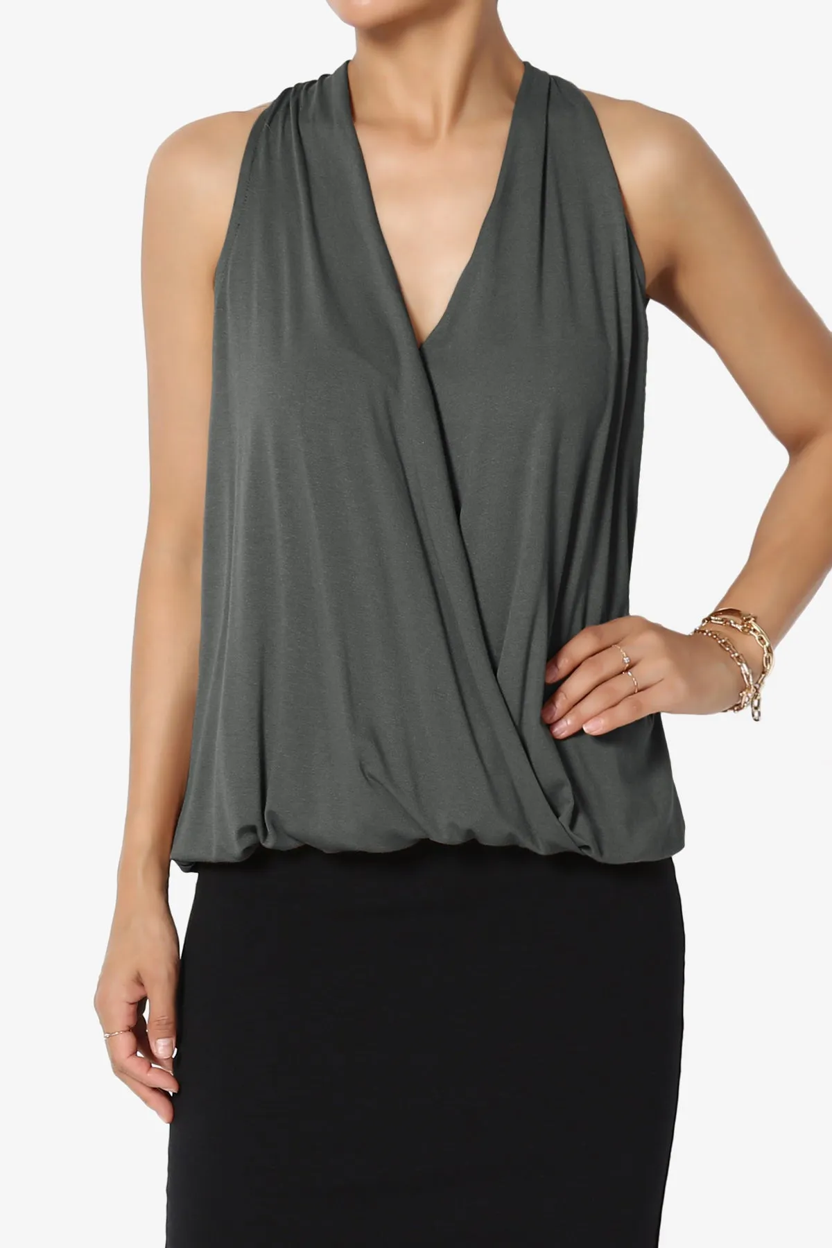 Tackle Halter Wrap Crepe Knit Top