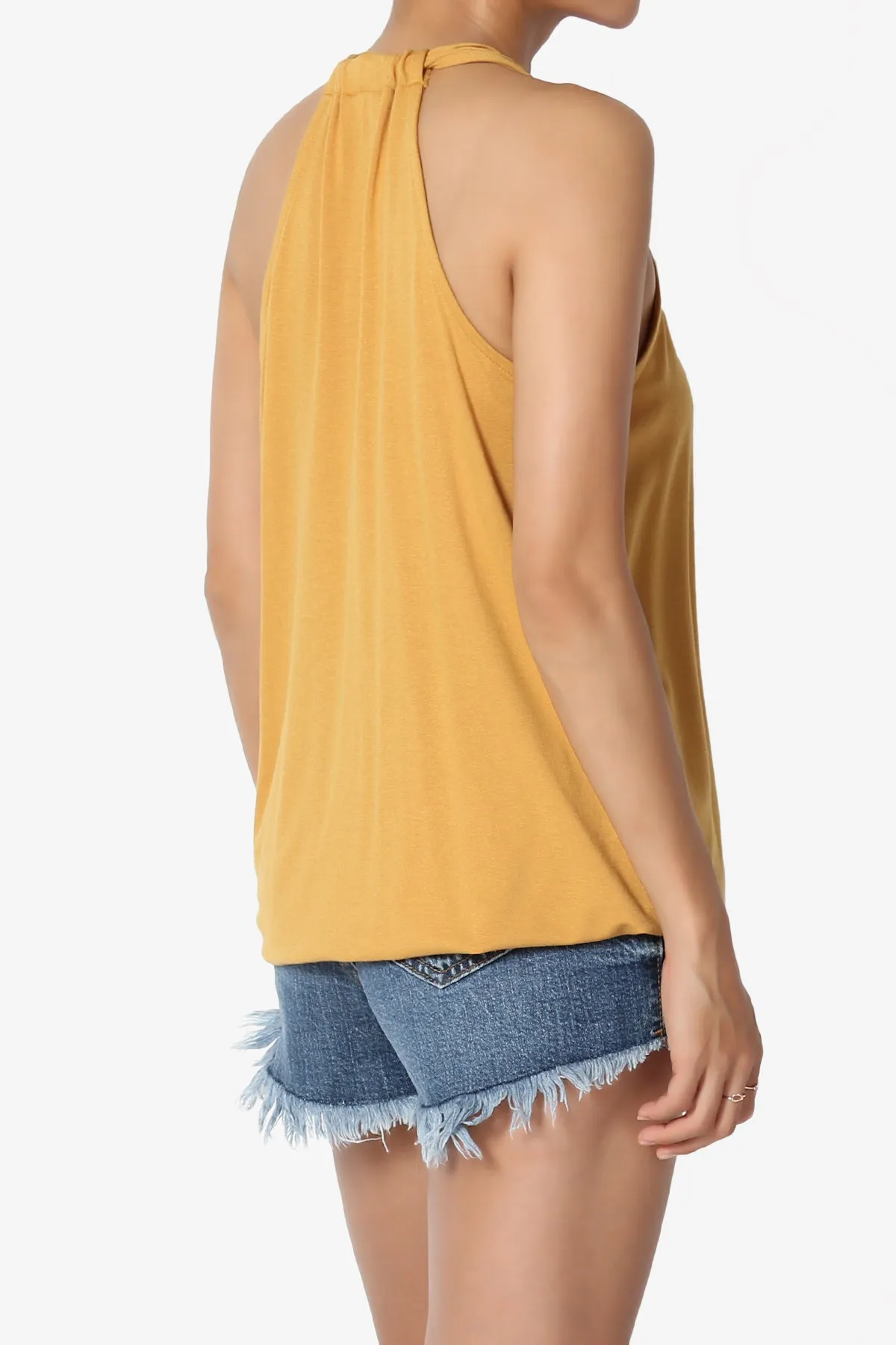 Tackle Halter Wrap Crepe Knit Top
