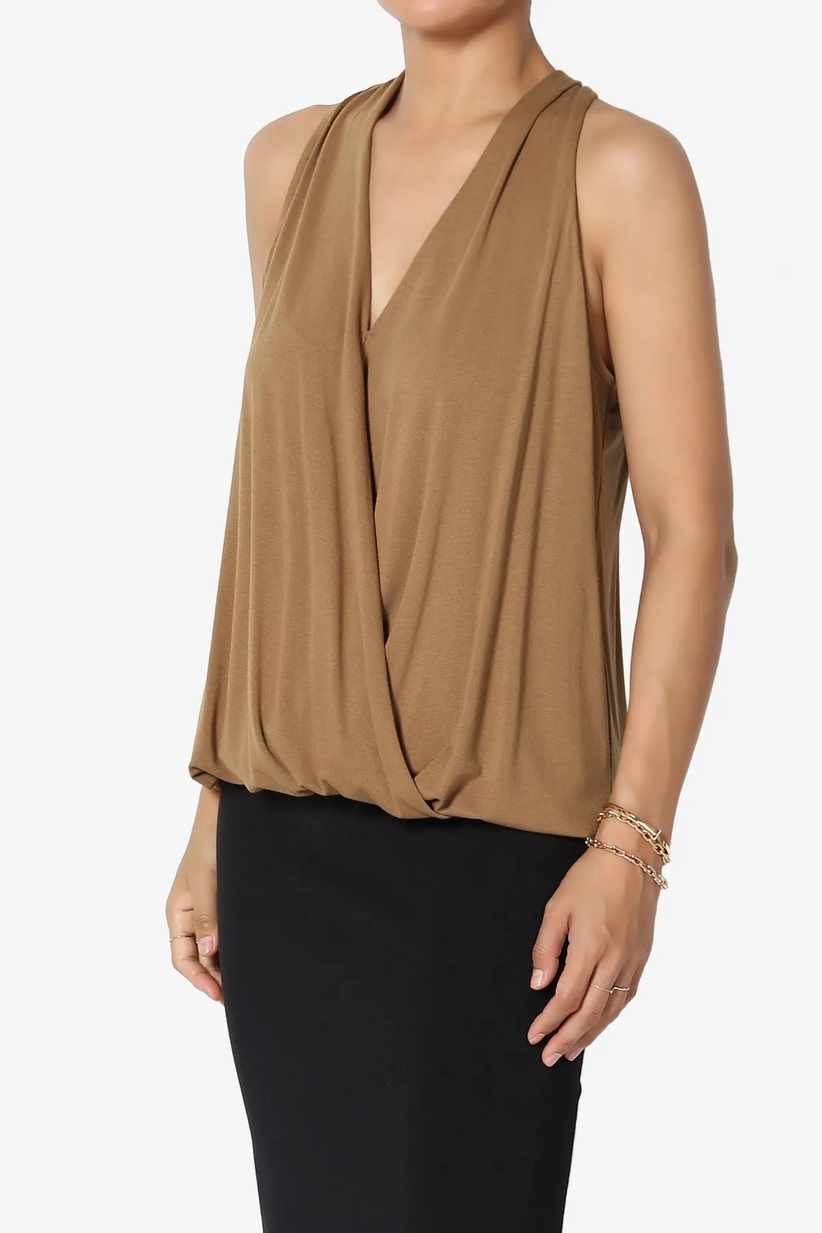 Tackle Halter Wrap Crepe Knit Top